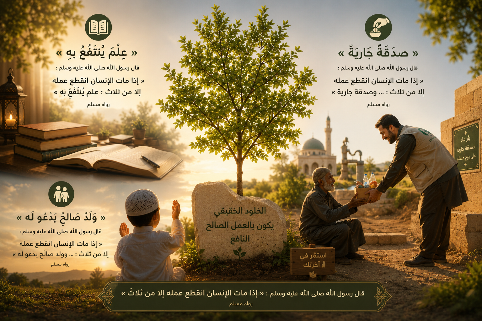 مخطوطة إسلامية تحمل حديث: إذا مات ابن آدم انقطع عمله إلا من ثلاث